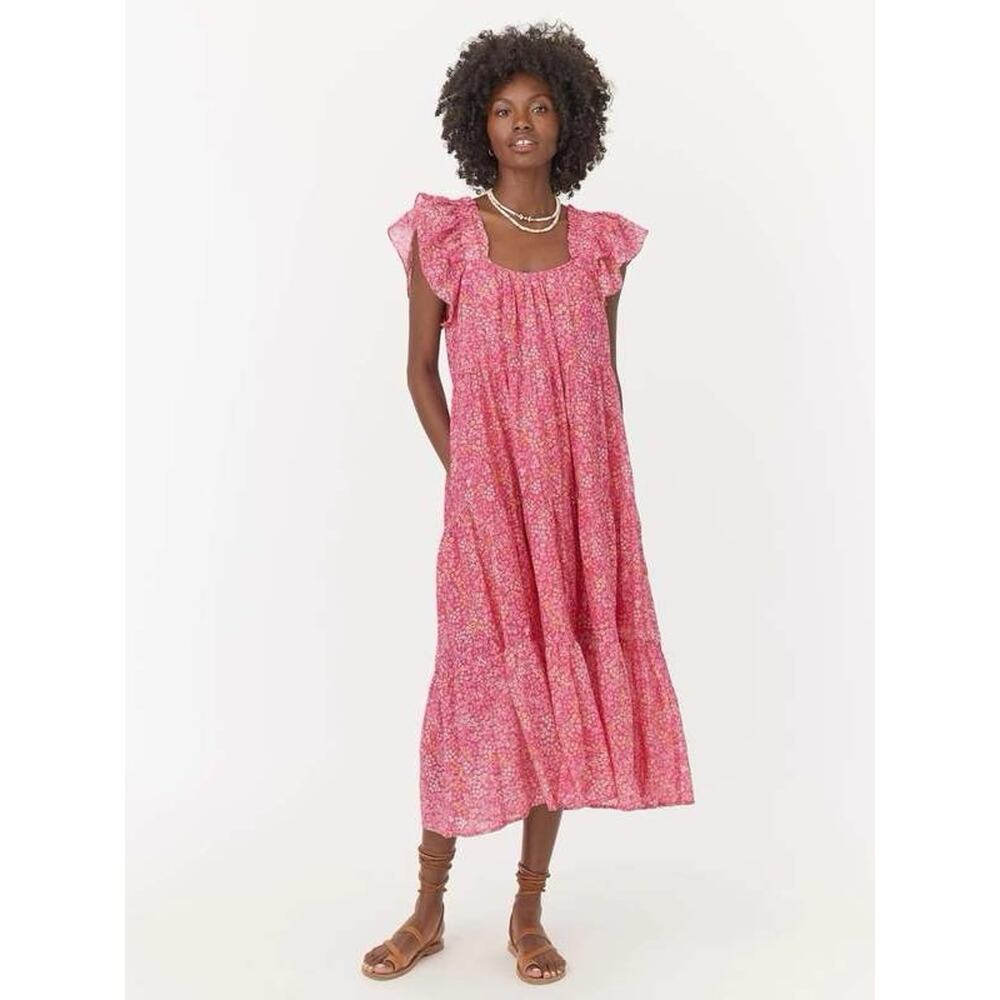 Xirena Pink Larken Tiered Maxi Dress Cotton Silk Floral Size M Boho Summer